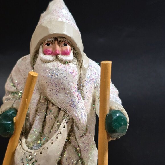 RARE NWT Pam Schifferl Winter White Santa Figurine On Skis Handcrafted Midwest - Picture 2 of 15